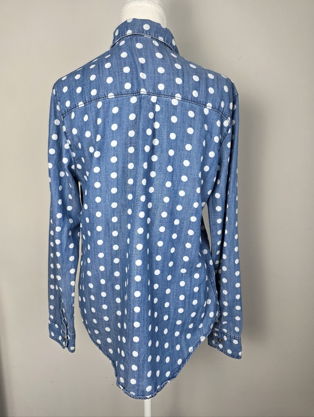 BDG Womens Polka Dot Chambray Shirt Button Down Blue Size M Casual - Picture 3 of 10